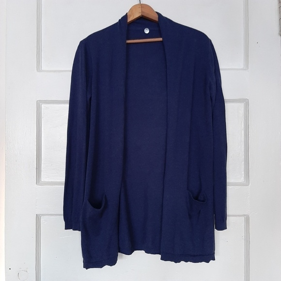 Margaret O'Leary Pima Cotton Open Front Blue Cardigan - Picture 1 of 5